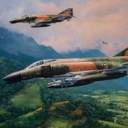 Phantom F-4s encounter a large group of North Vietnamese MiG-17s over the hills north of Hai Phong