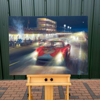 THREE WAY FIGHT – 1964 Reims 12 Hours, Graham Hill, Ferrari – Original Painting by Paul Dove