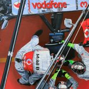 Jenson Button 2012 Vodafone McLaren Mercedes pit crew original painting by james stevens