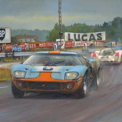 GT40 – Le Mans 1969, Jacky Ickx, Ford v Porsche – Original Painting by Paul Dove