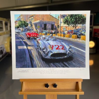 722 TO BRESCIA – Signed by Stirling Moss – Mercedes 1955 Mille Miglia Limited Art Prints by Nicholas Watts