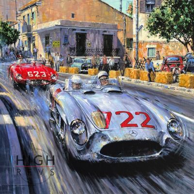 722 TO BRESCIA – Signed by Stirling Moss – Mercedes 1955 Mille Miglia Limited Art Prints by Nicholas Watts