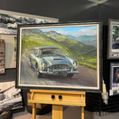 CHASING GOLD – James Bond Aston Martin DB5 – Original Painting by Paul Dove