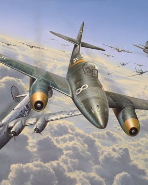 CLASH OVER BRAMSCHE – WW2 Me262 Jets vs USAAF Art Prints by Richard Taylor