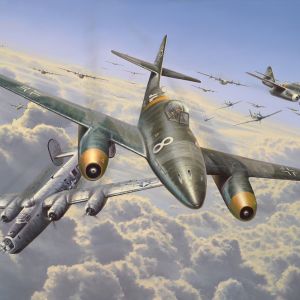 CLASH OVER BRAMSCHE – WW2 Me262 Jets vs USAAF Art Prints by Richard Taylor