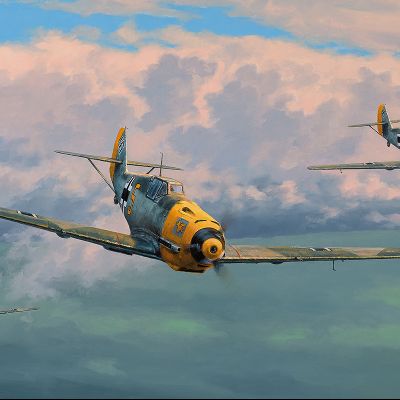 OUT OF THE BLUE – Luftwaffe Bf109 Battle of Britain Art Prints by Anthony Saunders