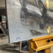 REFLECTING GLORY – Graham Hill Jaguar E-type Snetterton – Original Painting by Paul Dove