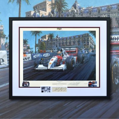 MASTER OF MONACO – Ayrton Senna 1993 Framed Art Print (w/ Senna Sig) by Nicholas Watts